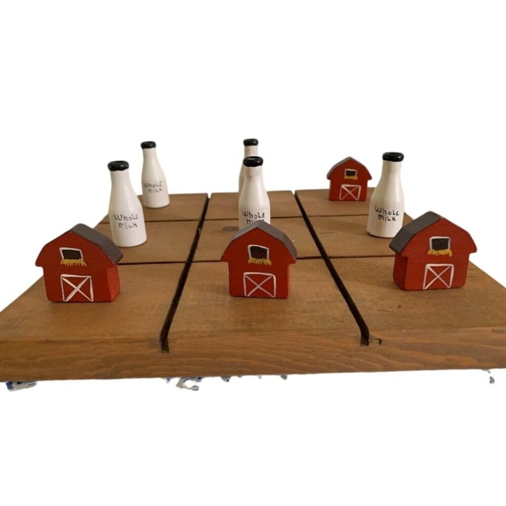 Handmade Milk Bottle and Barn Wood Tic Tac Toe Set